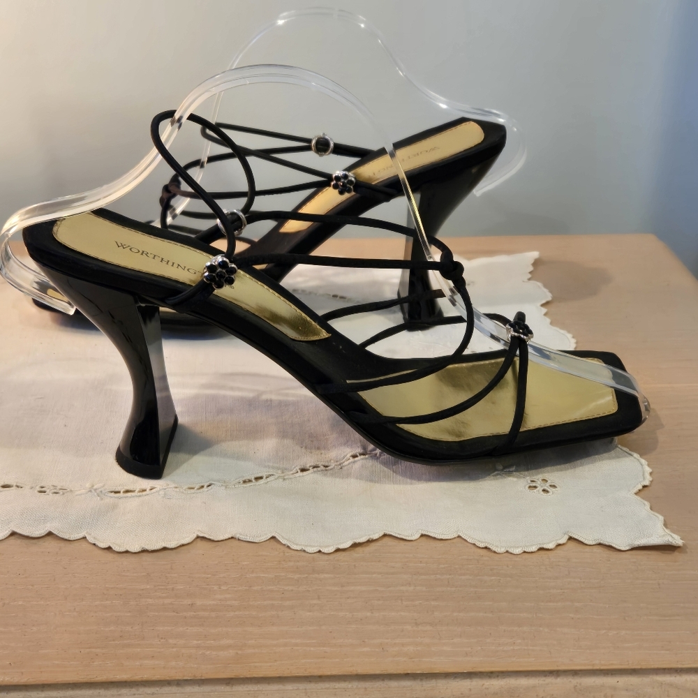 Vintage Worthington Black Strappy Heels – Size 9M – 4" Heel
